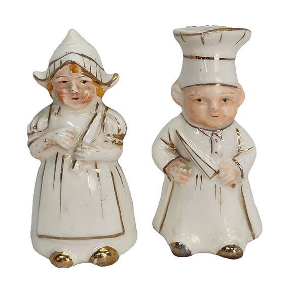 Unbranded Other - Vintage Salt Pepper Shakers 2.5" Occupied Japan Dutch Couple Baker Gold Detail